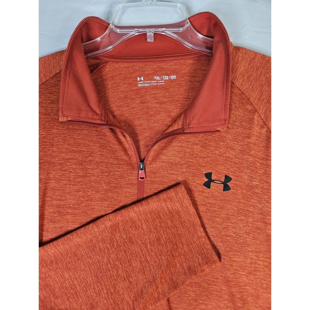 Under Armour Shirt Men's Size 2XL Tall Orange 1/2 Zip Tech Long Sleeve 2XLT
